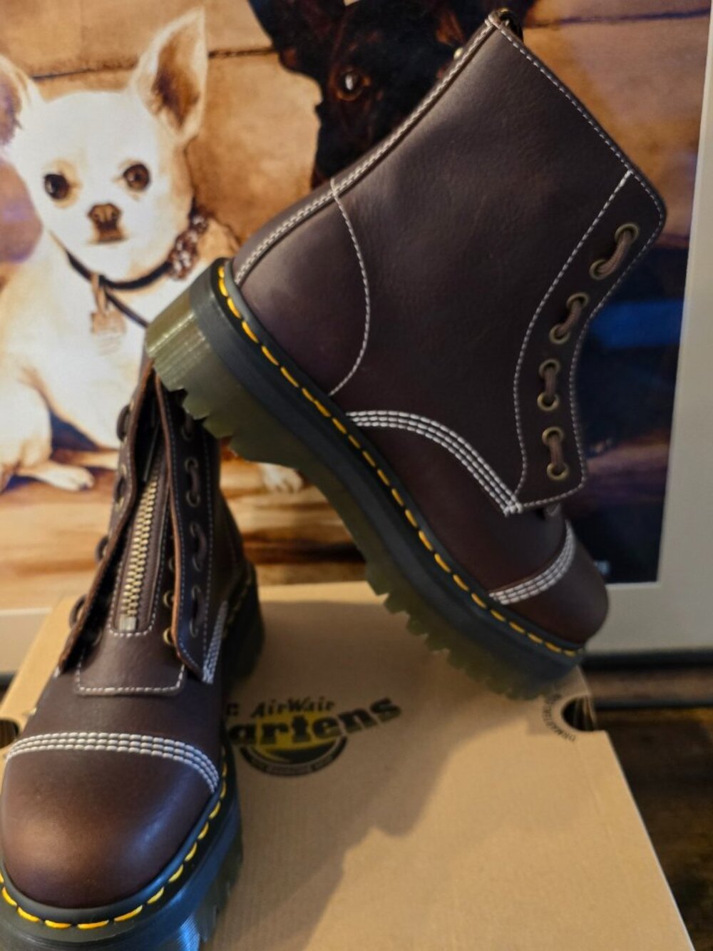 Dr. Martens Sinclair Flower Grizzly Leather Platform Boots Dark Brown Mens Sz 10